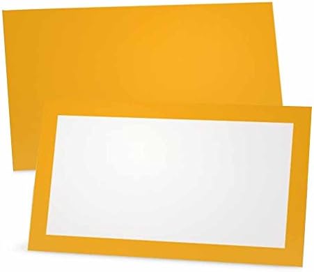 כרטיסי מקום צהוב דלעת - שטוח או אוהל - 10 או 50 חבילה - חזית ריקה לבנה עם גבול צבע - שם שולחן מיקום שם ישיבה