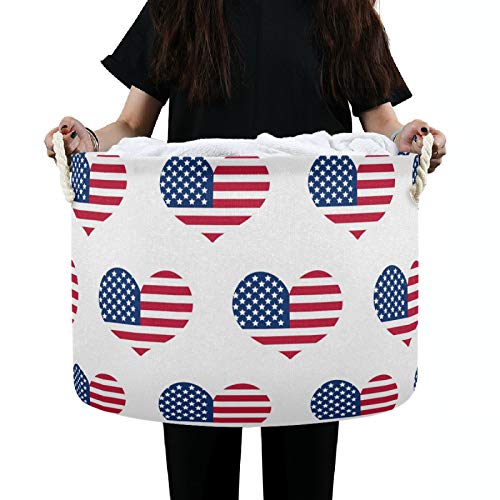 סל אחסון עגול גדול - יום העצמאות של אמריקה דגל בד דגל כביסה דלי דלי דלי צעצועים לצעצועי בגדי משתלה