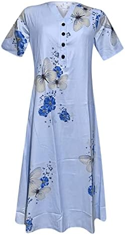 שמלת כלה של נוקמופו הדפס פרחוני שרוול קצר שמלת מידי שמלה מזדמנת כפתור צוואר כיסי חוף לונג חוף