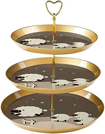 3 שכבת קאפקייקס סטנד מגדל מגדל מציג את מחזיק הקאפקייקס מגדל עץ קינוח למסיבות אירועים עיצוב, כוכבי כבשים מצוירים