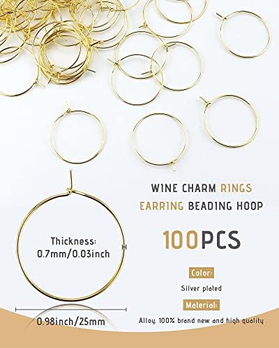 ג ' יליי 100 יחידות יין זכוכית קסם טבעות 25 ממ זהב מצופה פתוח קפיצת טבעת עגיל ואגלי חישוק עבור תכשיטי ביצוע