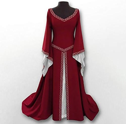 גותי מקסי שמלה לנשים שרוול פנס מימי הביניים שמלת מלכת שמלת בציר ארוך שמלות תפקיד לשחק שמלת קוספליי שמלה