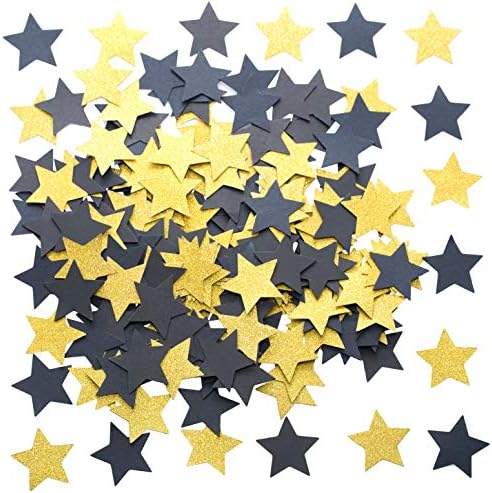 גליטר חמישה כוכבים שולחן קונפטי דקור - שחור זהב פראי אחד 1 יום הולדת מסיבת סיום נצנץ כוכבים קונפטי