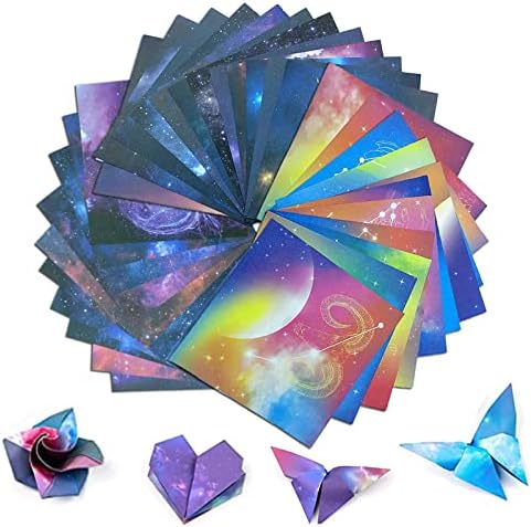 ערכת נייר אוריגמי 6x6 אינץ 'דו צדדי, אוריגמי כוכב נייר רצועות 36 עיצובים יפים לשמיים נייר נייר גלקסי חיצוני