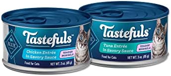 באפלו כחול טעימות טעימות טבעיות רכות טבעיות צרור אוכל חתול רטוב, עוף וטונה 3 פחיות