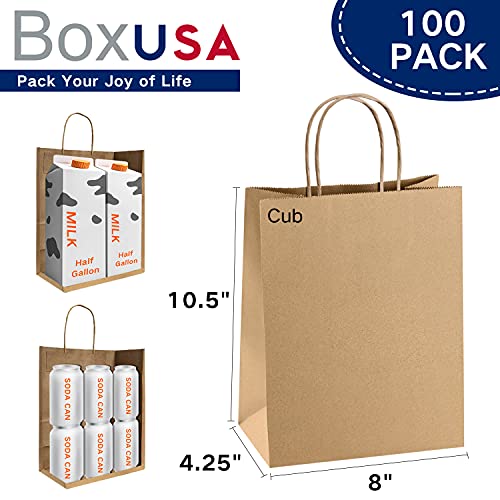 שקית נייר Boxusa 8x4.25x10.5 חום 110 יחידות שקיות מתנה שקיות נייר בגודל בינוני עם ידיות, שקיות קראפט