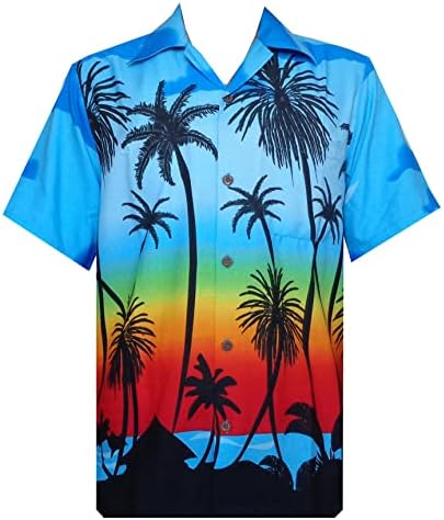 חולצות בהוואי של אלוויש לגברים כפתור מזדמן של כף היד הטרופי למטה שרוול קצר