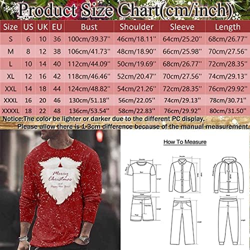 חולצות טריקו של שרוול ארוך של ZDDO לחג המולד לגברים, חג המולד 3D גרפיקה סנטה קלאוס הדפס קרוס צמרת טי טופ