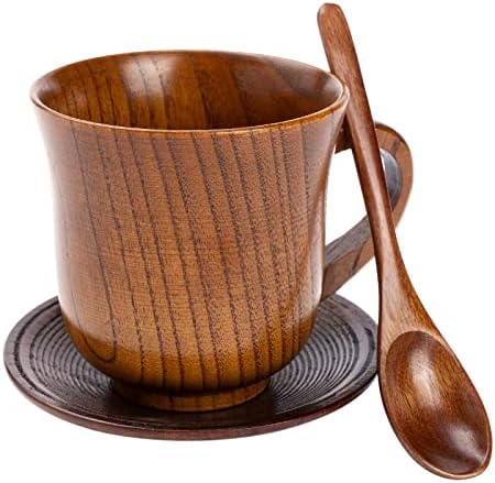 Oryougo סט קפה מעץ בעבודת יד סט רכבת כפית כוס, מכשיר סכומי שולחן הידידותי לסביבה.