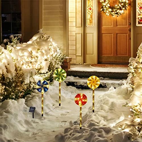 מנגלו חג המולד סולארי אורות קני קני עם פתית שלג 4 חבילה, 14.6 בגן LED גן נוף נוף נתיב אור, מדרכה