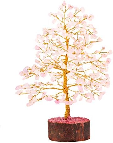 עץ חיים קריסטל - קריסטלי אנרגיה חיובית - עץ קוורץ ורד - קריסטל ורוד - תפאורה ביתית - עץ הכסף