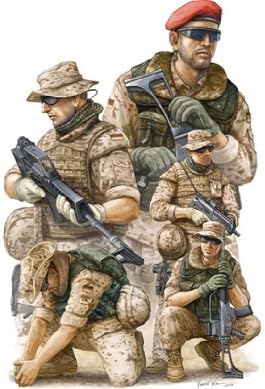חצוצרן מודרני גרמנית איסאף נאטו חיילים באפגניסטן איור סט, בקנה מידה 1/35, 5-חבילה