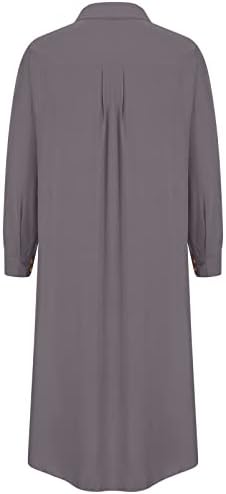 שמלת חולצה מזדמן לנשים אלגנטי דש צווארון כפתור למטה ארוך מקסי שמלות מקרית רופף ארוך שרוול שמלה