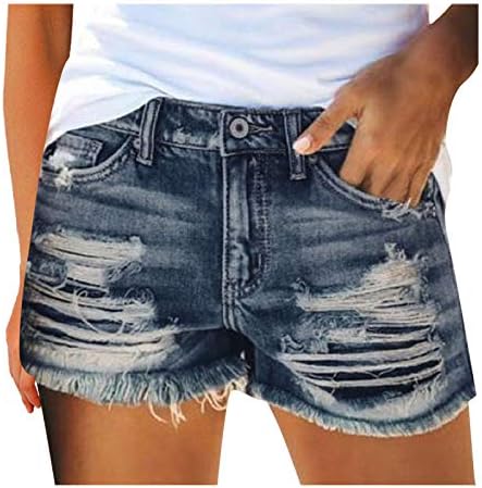 מכנסיים קצרים של ג'ינס קיץ לנשים מותניים גבוהים במצוקה קרועה במצוקה ג'ין מכנסיים קצרים מזדמנים וינטג 'מכנסיים
