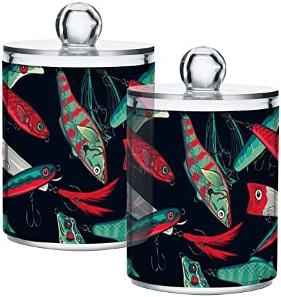 INNEWGOGO דג ירוק אדום 2 חבילות כותנה מחזיק כדורי כותנה מארגן מארגן מתקן צנצנות מפלסטיק עם מכסים אחסון