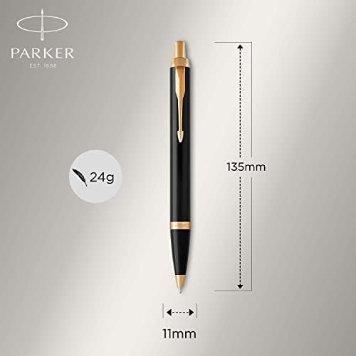 סט מתנות של Parker IM Duo עם עט כדורים ועט מזרקה, שחור מבריק עם חיתוך זהב, מילוי דיו כחול ומחסנית, קופסת מתנה