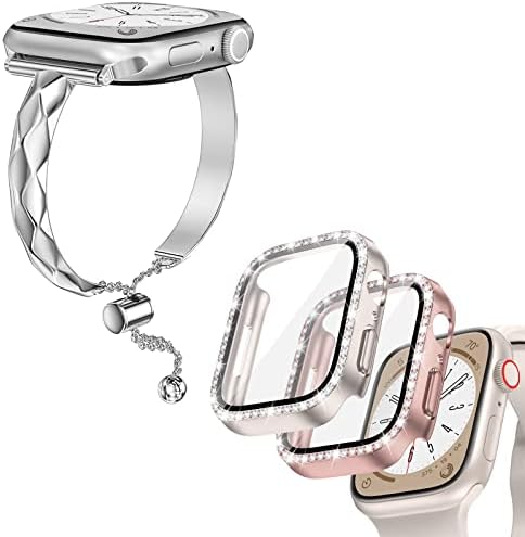 צמיד מתכת גוטון ומארז נצנצים עם 2 חבילות מיועדות לסדרת Apple Watch 6/5/4/SE 40 ממ, נשים צמיד דק מתכת