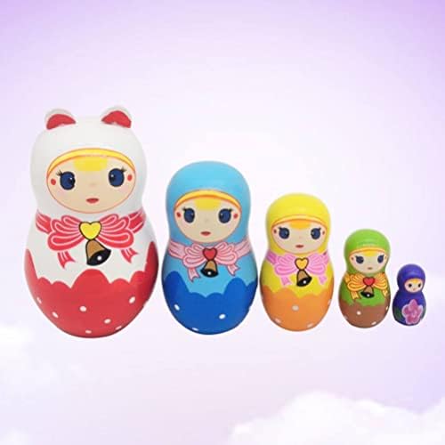 Sewroro 5 pcs רוסית בובות קינון רוסיות ערימת ערימה מקינון סט קינון בובות צעצועים מצוירים ילדה מטריושקה