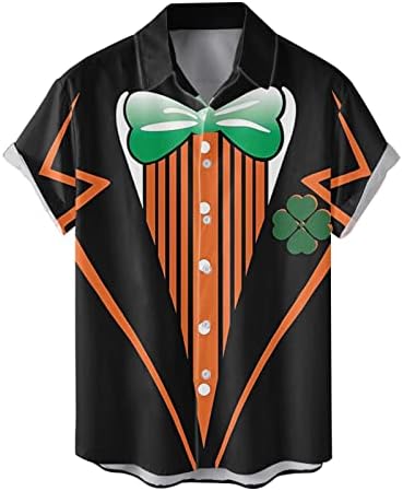 PDFBR St. Patrick's Day''s Mens כפתור למטה חולצות שרוול קצר חוף מזדמן צמרות גרפיקה ירוקה בתוספת חולצת