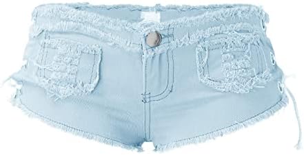 מכנסיים קצרים של ג'ינס קז'ן קז'ן של נשים נמתח ריינסטון ציצית גולמי שולי ג'ין מכנסיים קצרים בצבע