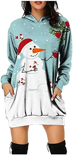 נשים של הסווטשרט שמלת חג המולד הדפסה ארוך שרוול מזדמן רופף בסוודרים מיני סווטשירט שמלה עם כיס