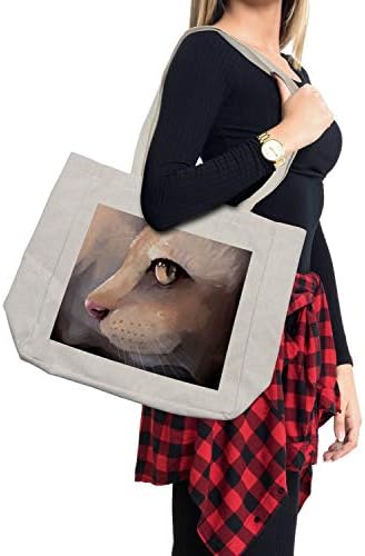 תיק קניות לחתולים של Ambesonne, איור דיוקן חתול קיטי זום פנים פנים עיניים גדולות שורמים מיאו עיצוב