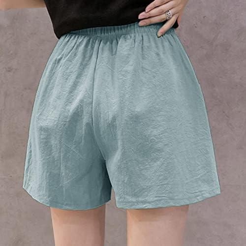 מכנסי פשתן של Qifen לנשים מכנסיים קצרים מזדמנים עם מותניים גבוהים עם כיסים נערות מכנסיים קצרים רגליים