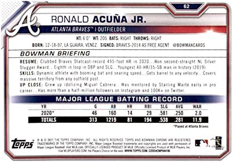 2021 באומן 62 רונלד אקונה ג'וניור אטלנטה ברייבס MLB כרטיס מסחר בייסבול