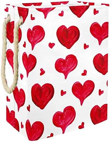 אדום אהבת לב דפוס כביסה סל אחסון שקיות מובנה רירית עם נתיק סוגריים מתקפל כביסת עבור צעצועי בגדי ארגון