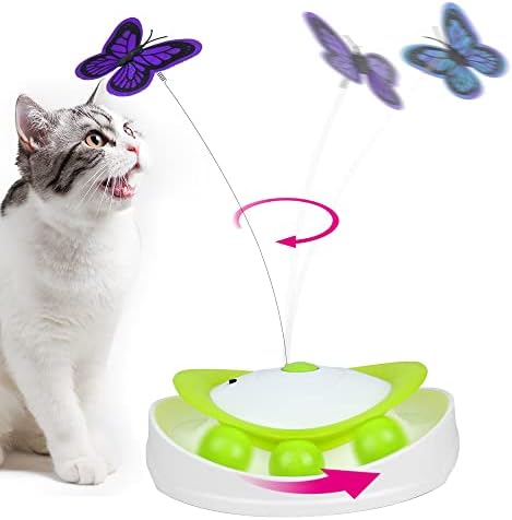 צעצועי חתול סופר, צעצועי חתלתול אינטראקטיביים אוטומטי חשמלי מסתובב פרפר & כדור תרגיל חתול צעצועים