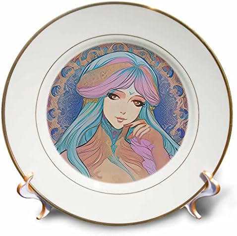 3drose Art Nouveau Woman. גברת יפה עם שיער כחול. מתנה חיובית - צלחות