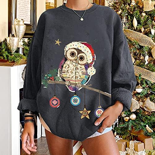 Qtocio חולצות שרוול ארוך לנשים איילים מכוערים סוודר חג המולד דפוס הדפסת סוודר סווטשירט צמרות טוניקה