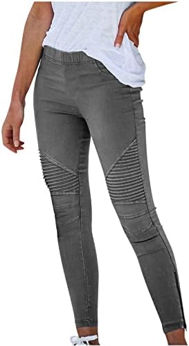 מכנסי מותניים גבוהים לנשים 2023 ג'ינס דמוי חותלות מותניים אלסטיים עם כיסים בקיץ קלוש מכנסיים ארוכים