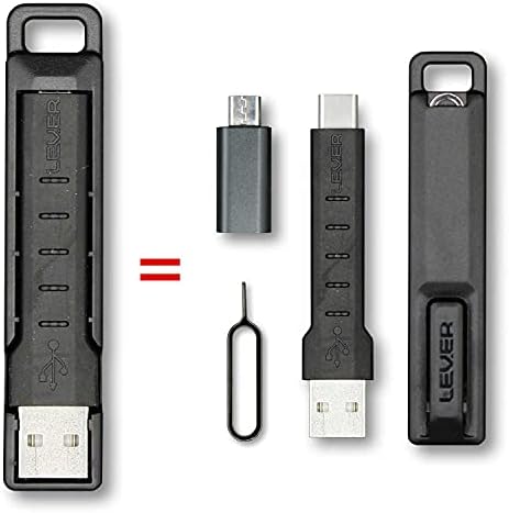 מנוף ציוד כבלים - כבל מחזיק מפתחות USB C - כולל מתאם לאייפון של Apple, כבל USB C קצר, נשיאה נשיאה וכלי SIM.