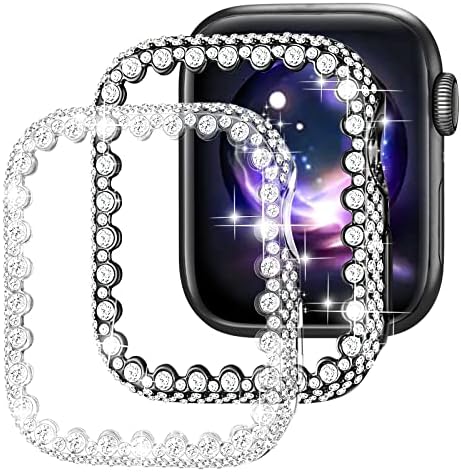 קינגופקינגס 2 חבילות מקרים התואמים למארז Apple Watch 44 ממ לנשים, Bling Diamonds Case Case