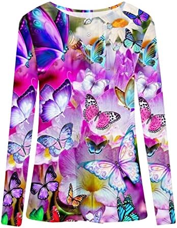 צמרות נשים לבושות מזדמן לבוש חולצות בטן סתיו 2022 הדפס פרחוני שרוול ארוך חולצות הנלי ללבוש עם חותלות