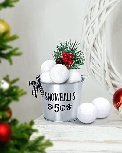 שולחן חג המולד עיצוב כדור שלג מגש שכבי עיצוב כדור שלג מיני דלי מתכת עם דלי פו לבן מפזרים כדורי שלג קישוטי חג