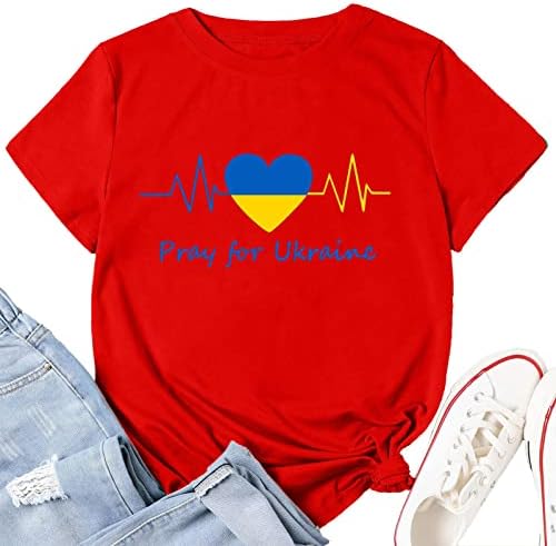 צמרות אוקראינה אוקראינה שרוול קצר שרוול צווארון נשות חולצות קיץ נוכחי בצורת לב, חולצת טי מזדמנת בצורת לב