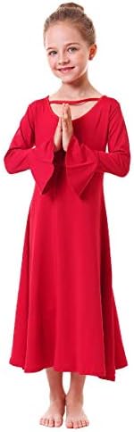 Ibakom בנות משבחות רופפות בכושר באורך מלא שמלת ריקוד שרוול ארוך ילדים ליטורגי כנסייה לירית נוצרית לבגדי