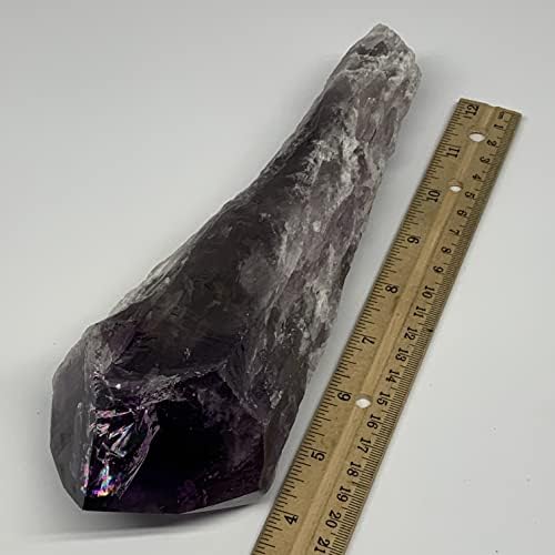 Watangems 975 גרם, 9.75 x 3 x 2.3 נקודת אמטיסט טבעית גביש עליון חלק מלוטש, חלק תחתון דגימה מינרלית מחוספסת,