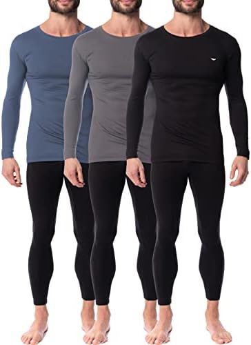 גברים של 3 חבילת שכבת בסיס שרוול ארוך תרמי צוות הצוואר העליון / רך &מגבר; קל משקל צמר מרופד חולצות