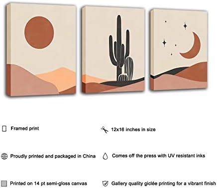 הדפסי מדברי דבינאים של בוהו קיר - תמונות בוהמיות כוכבי ירח שמש ציורים ממוסגרים תקציר 3 יצירות קקטוס יצירות אמנות