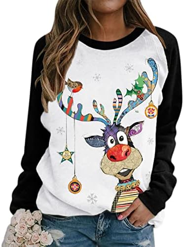 מלבאבה נשים מצחיק מכוער חג המולד חולצות מקרית רופף ארוך שרוול חג המולד גנום סוודר חולצות טלאי איילים