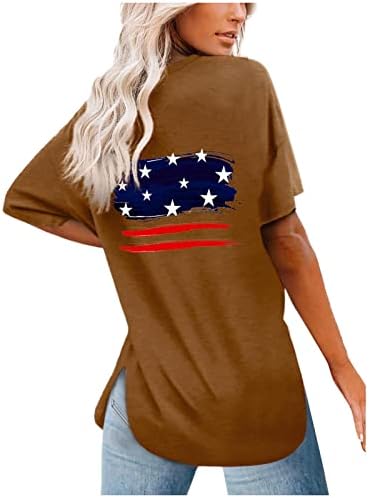 יום העצמאות צמרות שרוול קצר מוליך דגל אמריקאי הדפס דגל צווארון חולצות פטריוטיות 4 ביולי סוודר טיז
