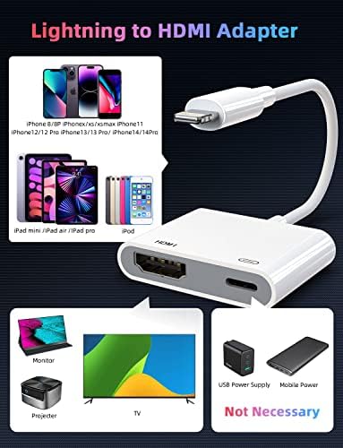 Newsoul Lightning למתאם HDMI התואם ל- iPhone לצג נייד, מתאם כבל HDTV תואם ל- iPhone, iPad, iPod 1080p