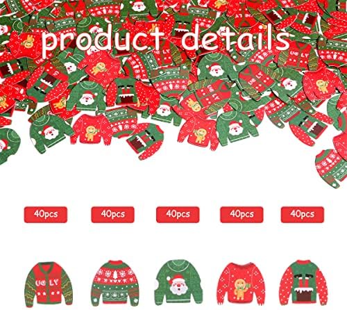 200 יחידות סוודר מכוער קונפטי חג המולד, אדום ירוק שולחן חג המולד דו צדדי קישוטי קונפטי לקישוט חג המולד ציוד, עיצוב