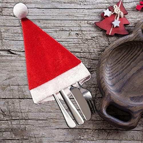 בית סכין ומזלג יין בקבוק חג המולד כובע קישוט סט - 20 מחשב חג המולד קטן כובע למשפחה חג שולחן קישוט