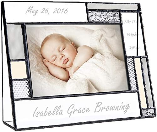 מסגרת תמונה אישית לתינוק אפור וצהוב חקוק זכוכית 4 על 6 תמונה משתלה דקור יילוד ילדה או ילד ג ' יי דבלין