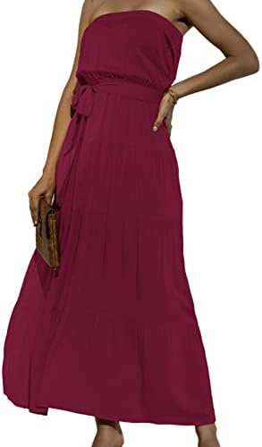 קיץ לנשים בכתף ​​שמלת בוהמייה סטרפלס מסיבת חוף ארוכה שמלת מקסי בצבע אחיד צינור עליון פרוע.