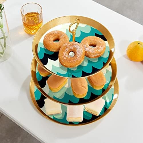עמדת עוגות סט 3 דוכני קאפקייקס שכבה פלטת מאפה לשימוש חוזר לקישוטים למסיבות תה ליום הולדת, אופנת גלים ירוקים